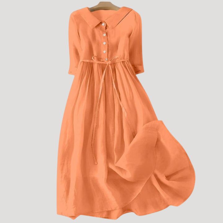 Elegant Button-Front Midi Dress with Tie Waist
