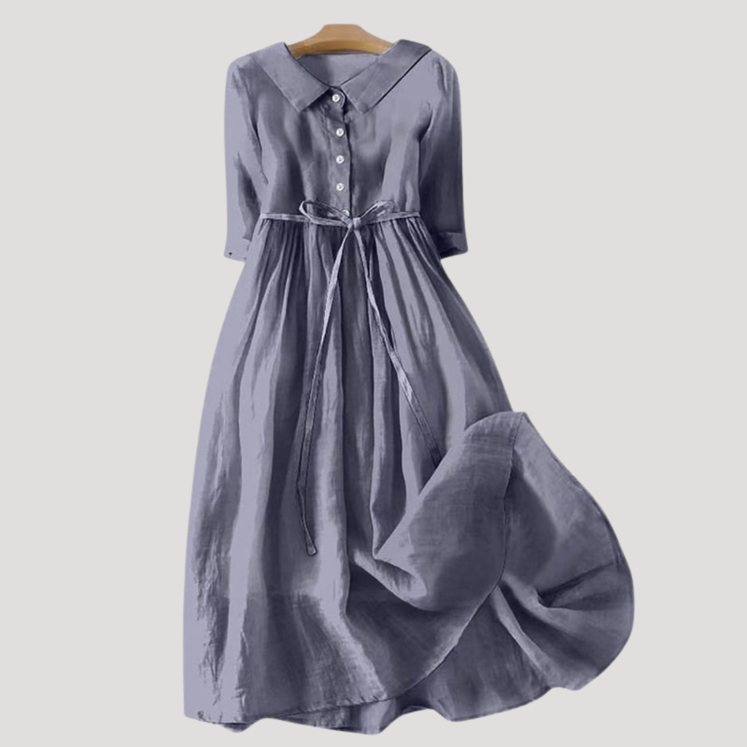 Elegant Button-Front Midi Dress with Tie Waist
