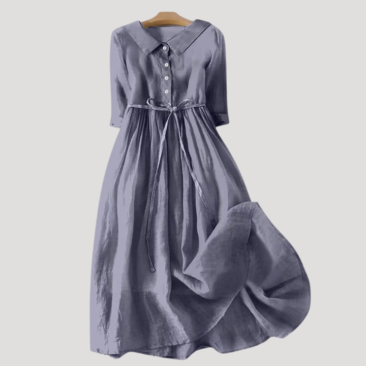 Elegant Button-Front Midi Dress with Tie Waist