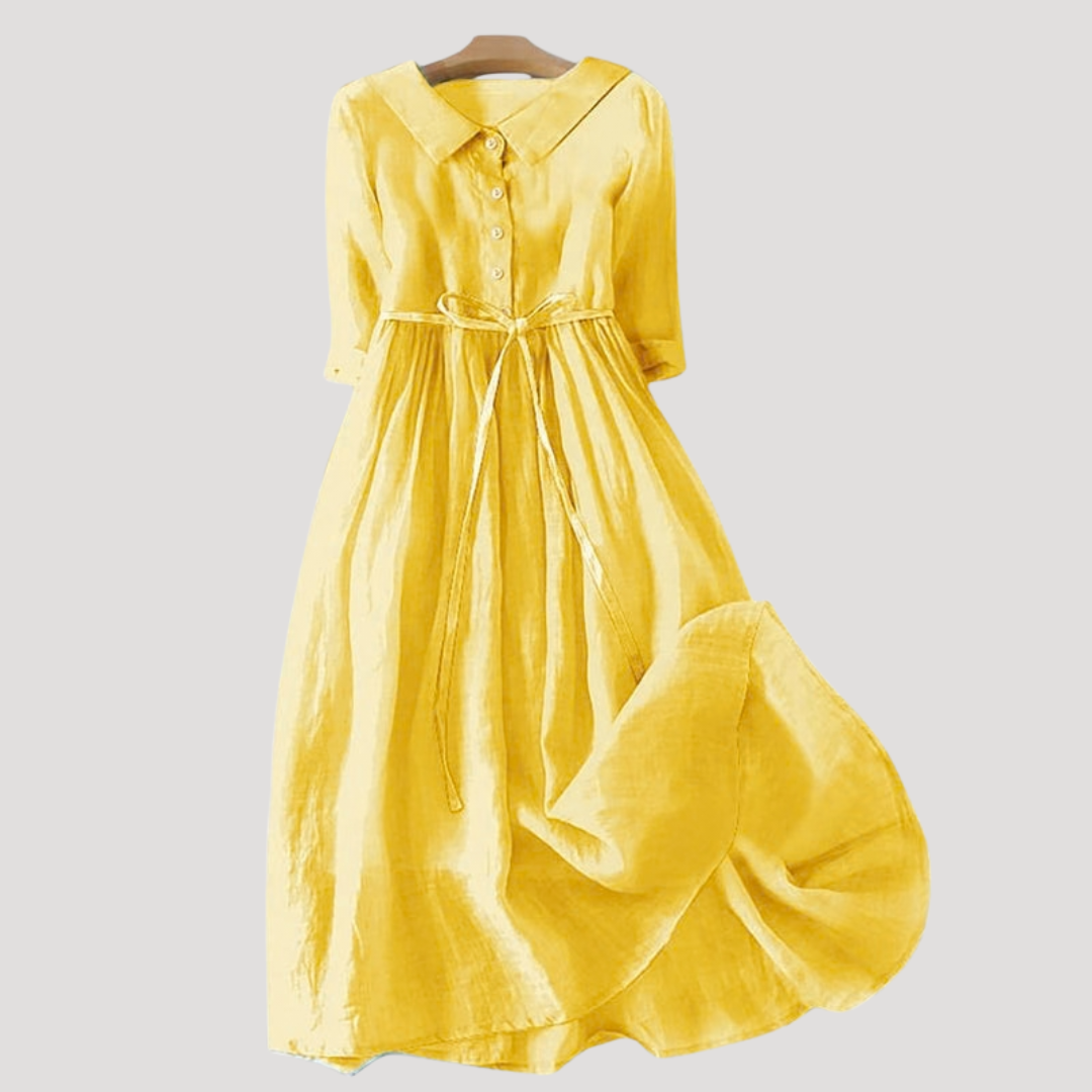 Elegant Button-Front Midi Dress with Tie Waist