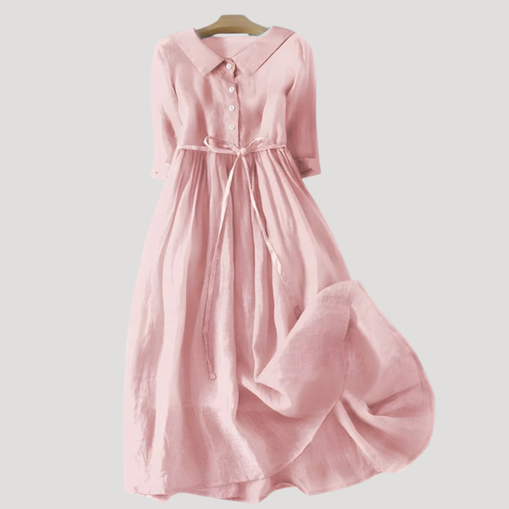 Elegant Button-Front Midi Dress with Tie Waist