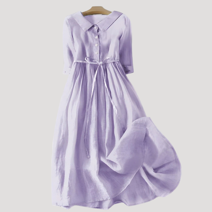 Elegant Button-Front Midi Dress with Tie Waist